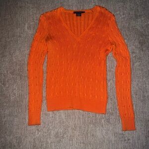 Ralph Lauren Orange V-Neck Cable Knit Sweater